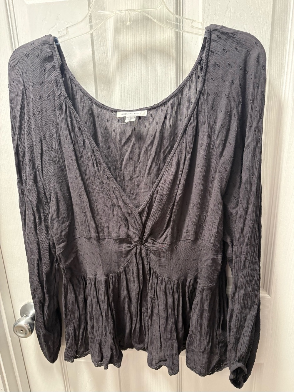 American Eagle Outfitters Charcoal Gray Knot-Front Peasant Blouse